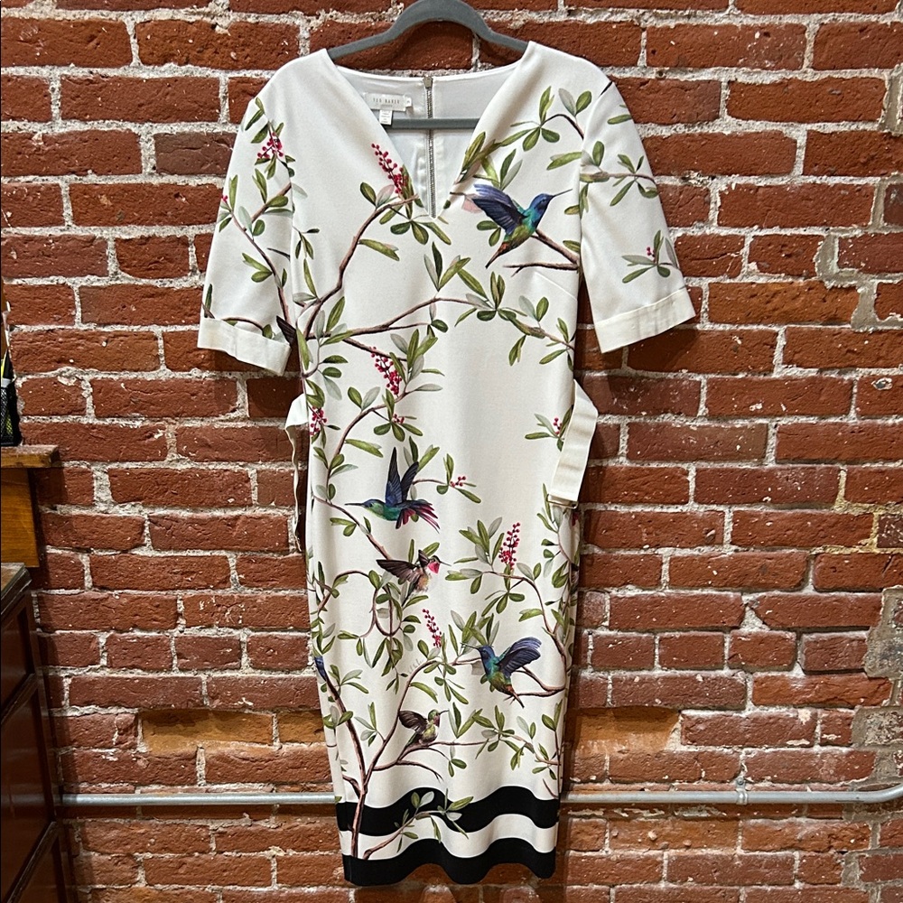 Ted Baker Cream Dress with Floral and Bird Motif